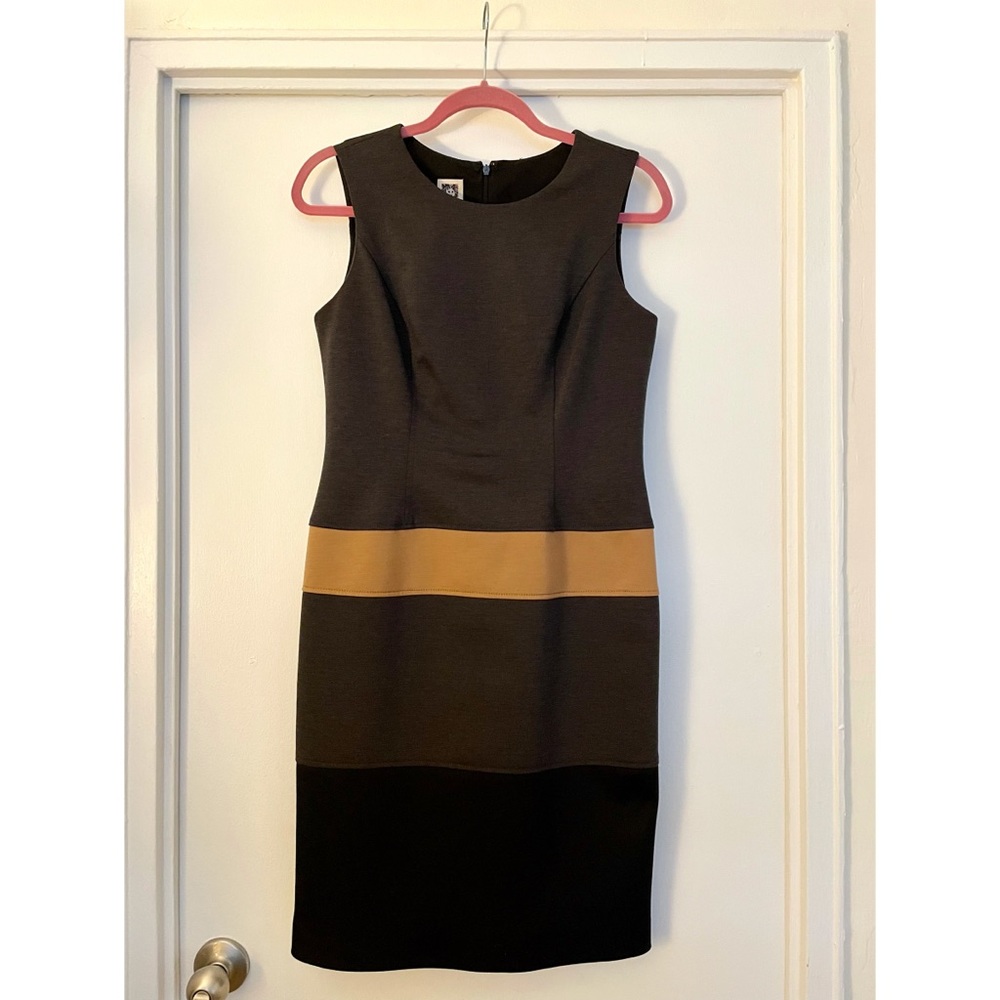 EUC Anne Klein black, gray, tan shift dress